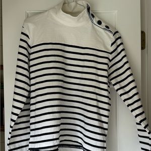 Jcrew french navy stripe cotton top with nautical buttons. Large reg fit style”